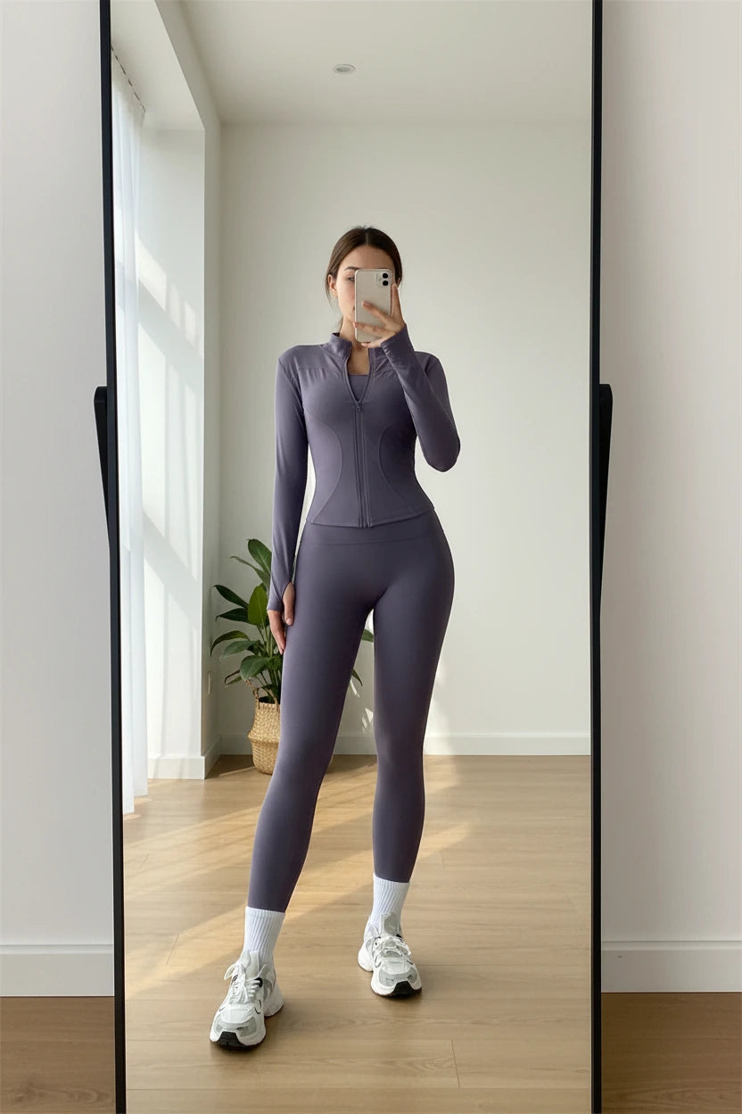 SVEIC Women'S Two Piece Tracksuit Yoga Set Long Sleeve Jacket High Waisted Leggings Breathable Gym Clothes for Women Sportswear