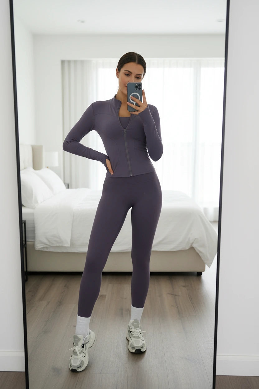 SVEIC Women'S Two Piece Tracksuit Yoga Set Long Sleeve Jacket High Waisted Leggings Breathable Gym Clothes for Women Sportswear